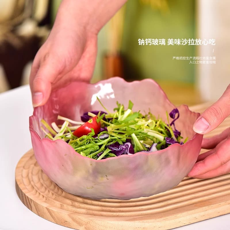 Japanese Hammered Pattern Wax Apple Thick Glass Bowl High-Aesthetic Salad Bowl Set, Internet-Famous Recommendation, Soup Noodle Bowl, Instant Noodle Bowl