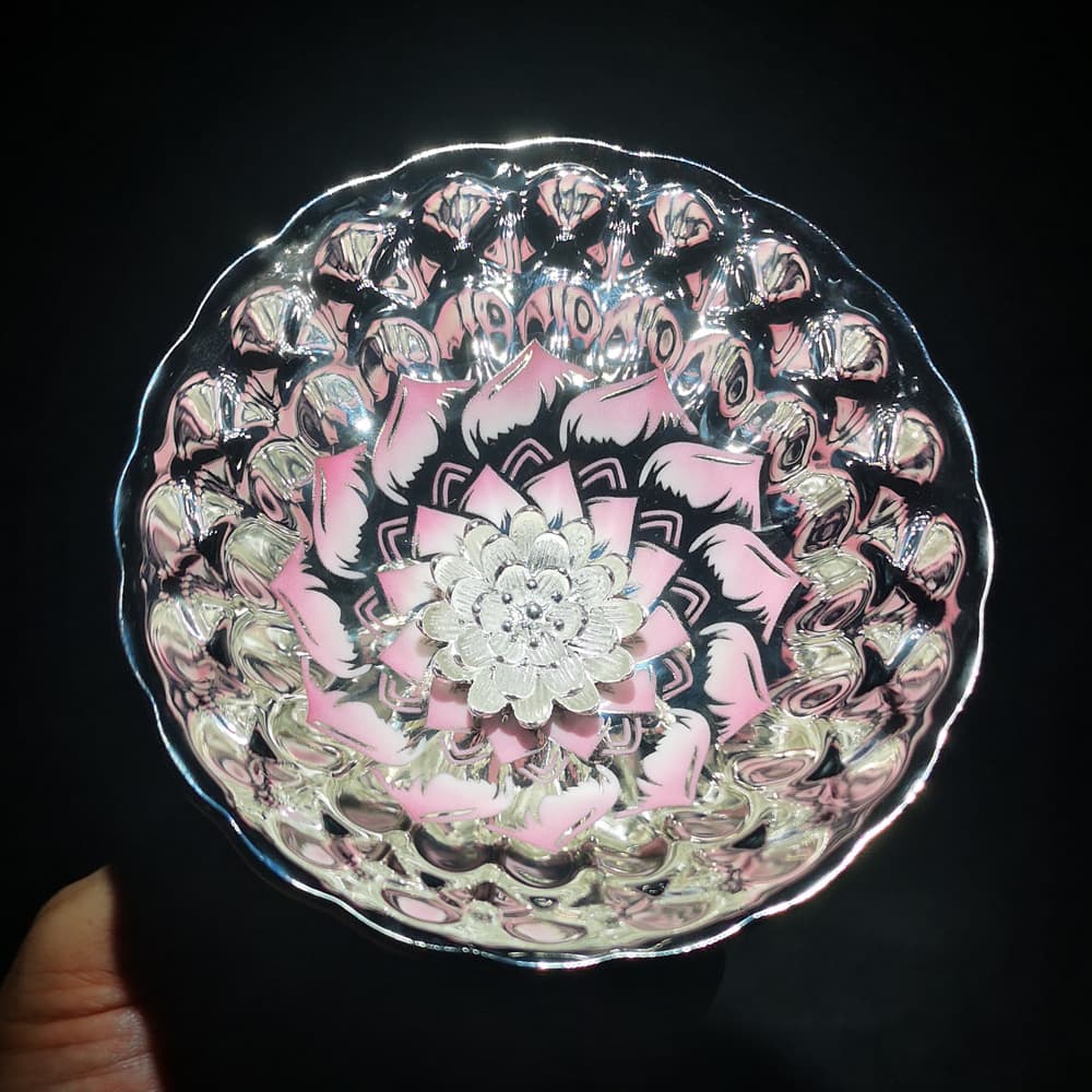 Tianshan snow lotus new lotus cup, purple air from the east, blue elf, handmade riveted porcelain silver inlay cup, kiln opening special colored glaze