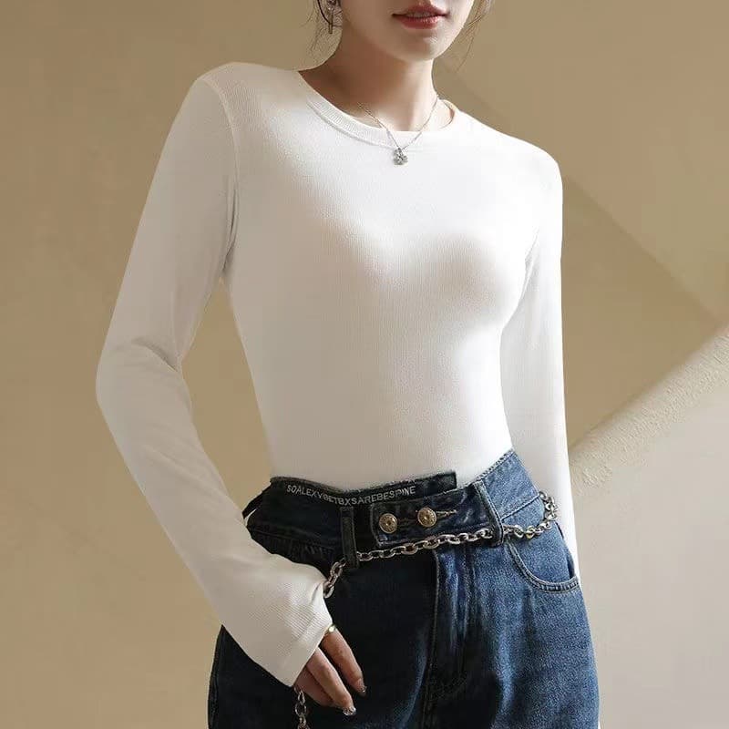 White Base Layer for Women Inner Wear, 2024 New Style Autumn/Winter Fashionable Stylish Half High Neck Long-Sleeve T-Shirt Top