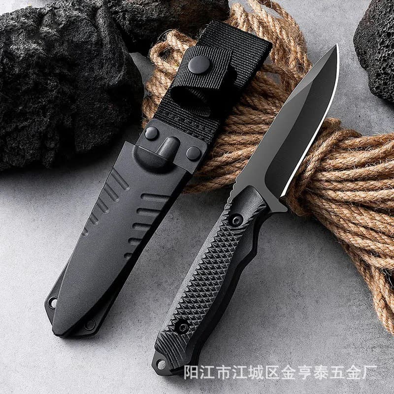 Cross-border integrated keel self-defense straight knife outdoor knife camping portable rope cutting knife home barbecue meat eating fruit knife