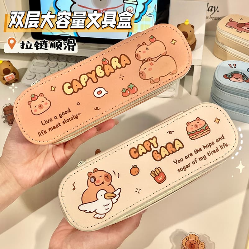 Back-to-school season double-layer pencil case, large capacity, simple and cute, perfect for students, a prize or gift.