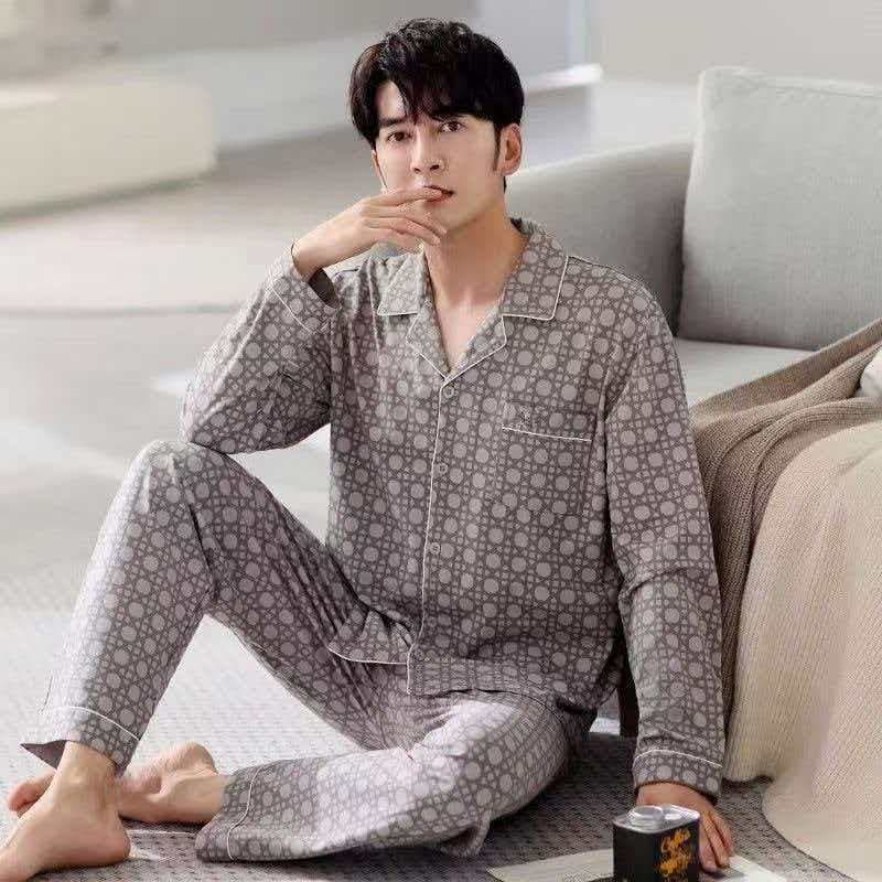 High Quality Men's Pajamas, Cardigan Long Sleeve Long Pants, Cotton-Like Men's Homewear Set, Loose Fit Spring/Autumn 2026 New