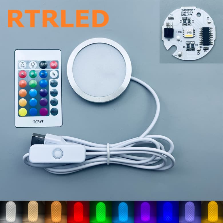 Cross-border USB Round LED Light 5V Remote Control RGBW Color Light 3D Model Printed Bambu Light Component 001 Lamp Base Night Light