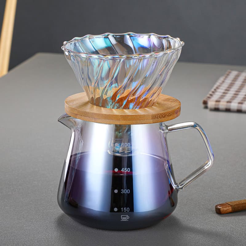 Coffee Pot Pour Over Coffee Drip Pot Electroplated Rainbow Glass Sharing Set with Filter and Scale