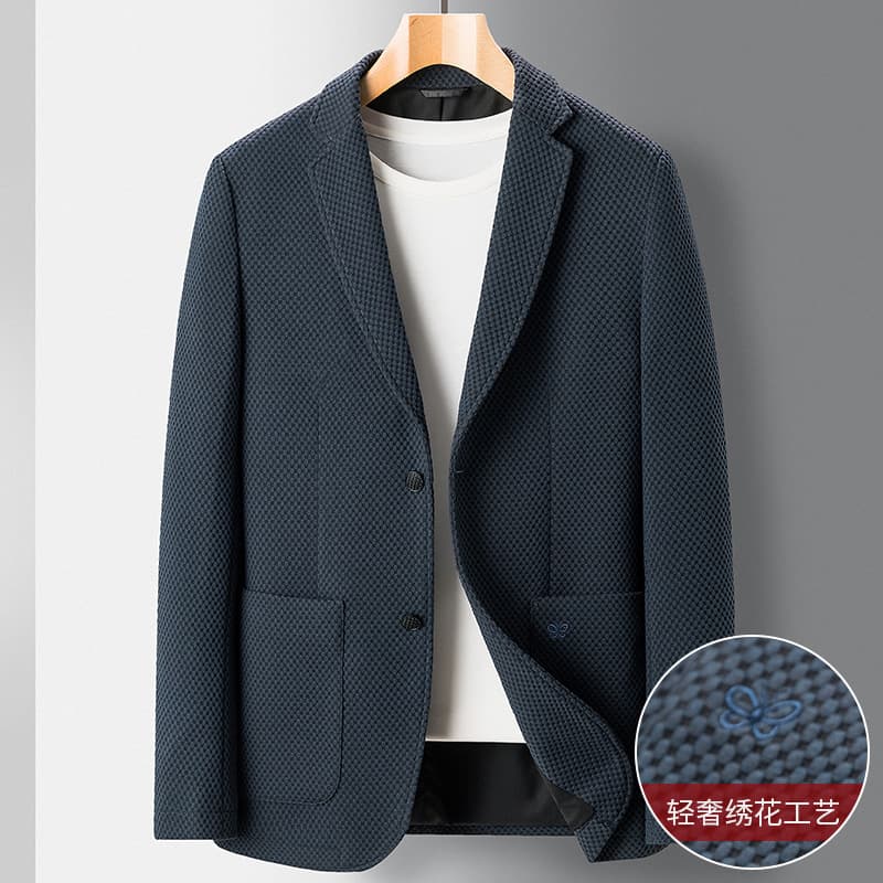 Knitted casual suit for men in autumn and winter, light luxury business suit, knitted embroidered casual suit, no-iron suit, jacket for men