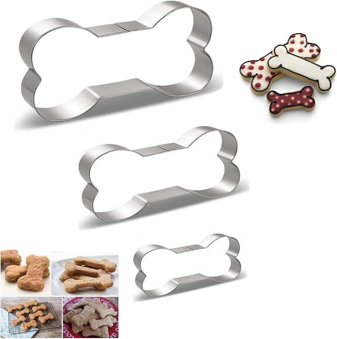 3-Piece Dog Bone Shape Cookie Cutter Set, Dog Paw Stainless Steel Cookie Cutters for Homemade Dog and Cat Treats