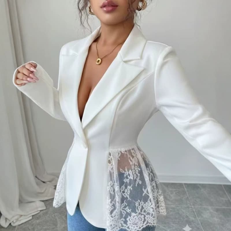 2026 New European and American Style Stitched Lace Waist Slim A-line Women's Blazer from Cross-border Women's Clothing Manufacturer