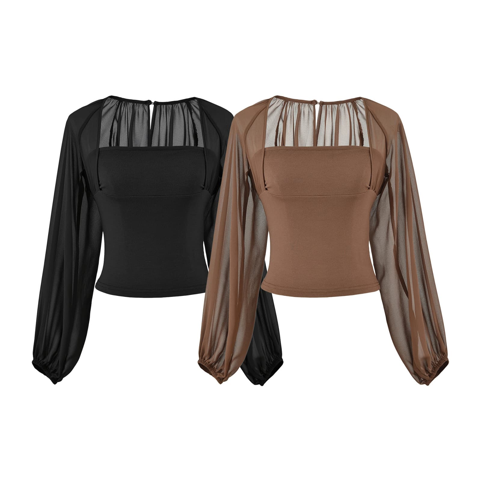 2026 new summer hot girl style spliced lantern sleeve waist long-sleeved shirt for women cool slightly see-through top