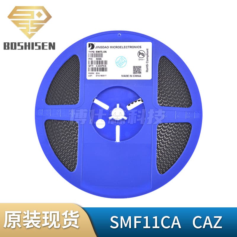 Crystal Microelectronics SMF11CA silkscreened CAZ 11V bidirectional 200W TVS transient voltage suppressor diode SOD-123FL