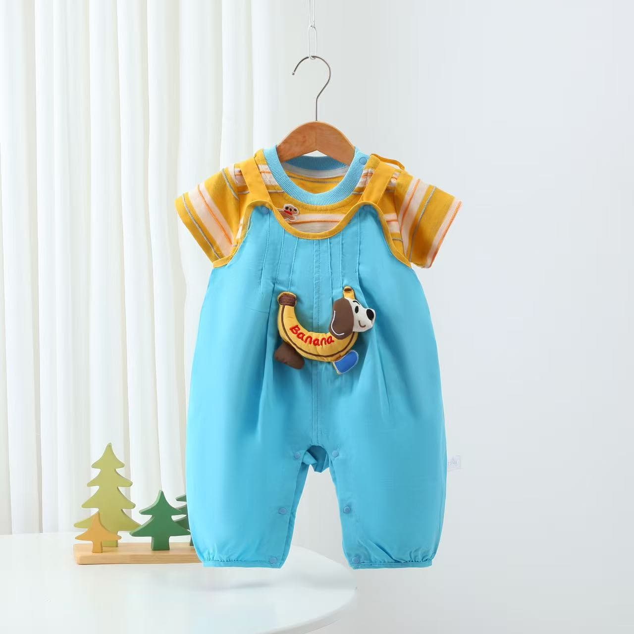 Summer baby thin short-sleeved overalls suit striped breathable outdoor clothing split two-piece set