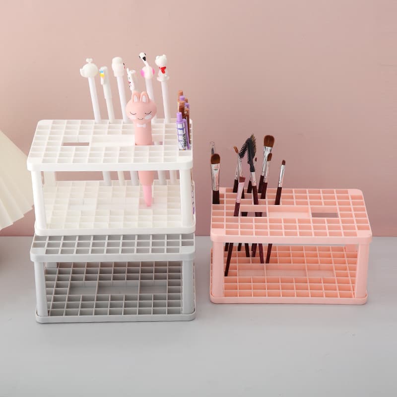 Creative Square Pen Holder Makeup Organizer Brush Stand Multi-Hole Convenient Storage Small Rack