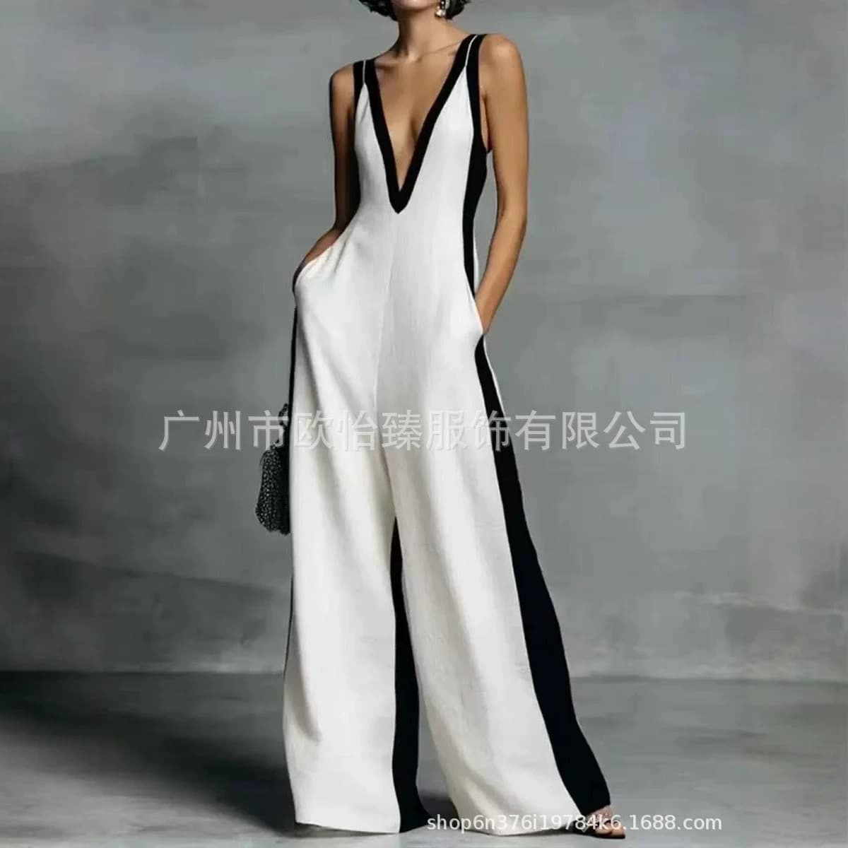 European and American independent station Amazon AliExpress 2026 summer new women's contrast color elegant vest jumpsuit