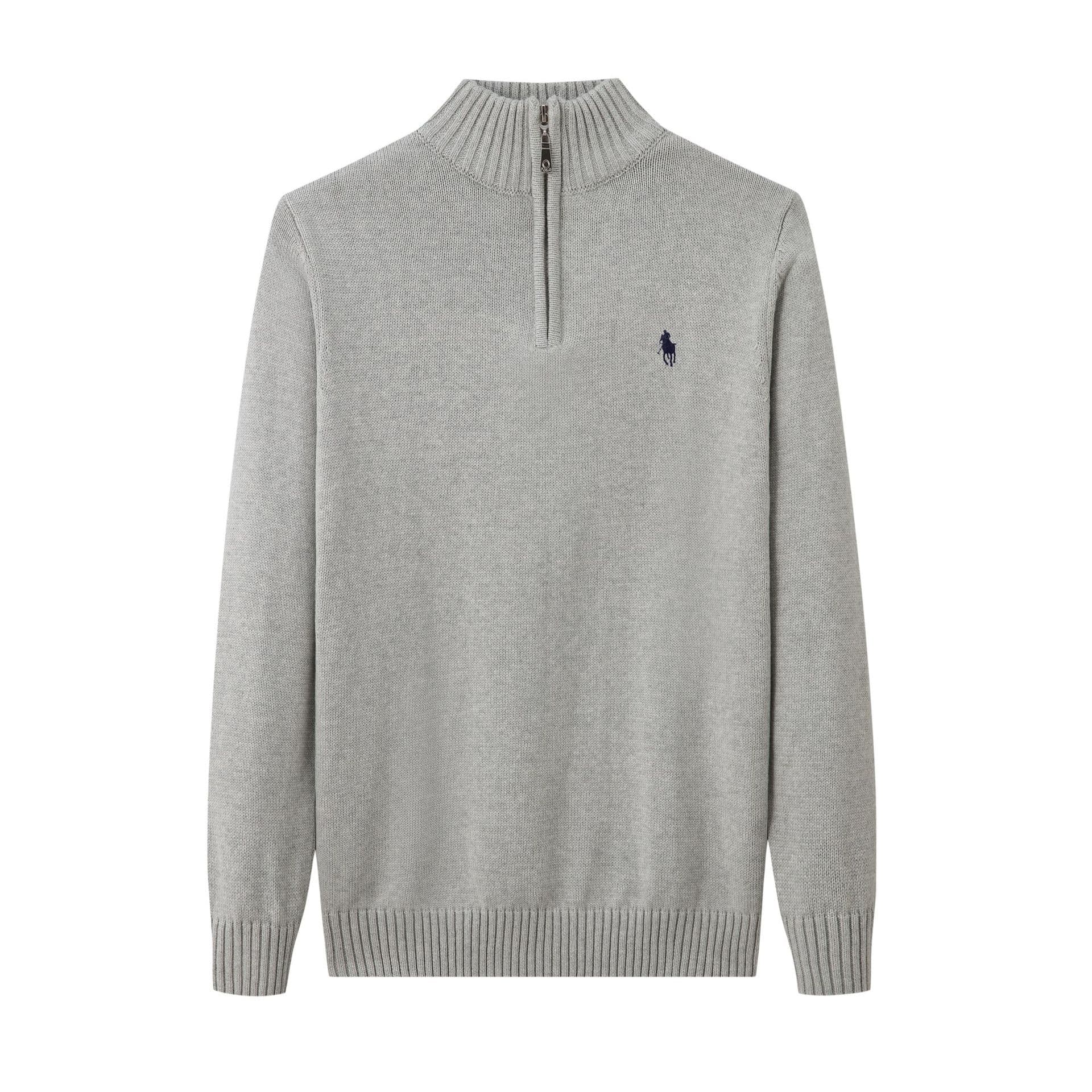 New Fall/Winter RL Pony Logo Men's Sweater Stand Collar Zip Pullover Polo Knit Top Pure Cotton Embroidered