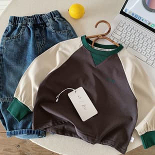 Boys Girls Raglan Sleeve T-Shirt 2026 Autumn New Kids Contrast Color Casual Versatile Basic Pullover