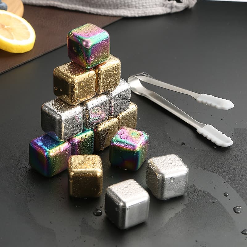 Cross-border 304 Stainless Steel Ice Cubes Quick Freeze Metal Ice Cubes Set Titanium Plated Gold Ice Wine Stones Whiskey Stones Ice Pellets