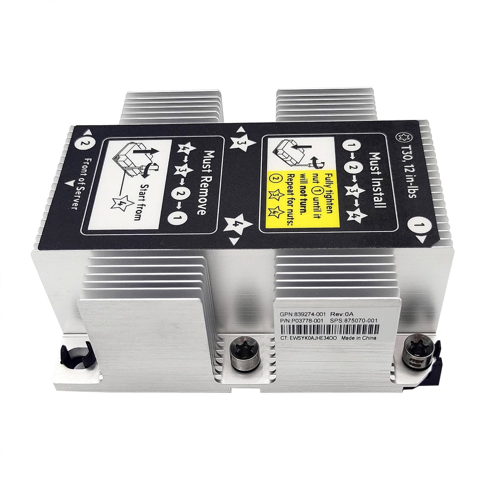 Cooling solution for HP/Hewlett-Packard DL388 DL380 G10 servers: 875070-001 873592-001