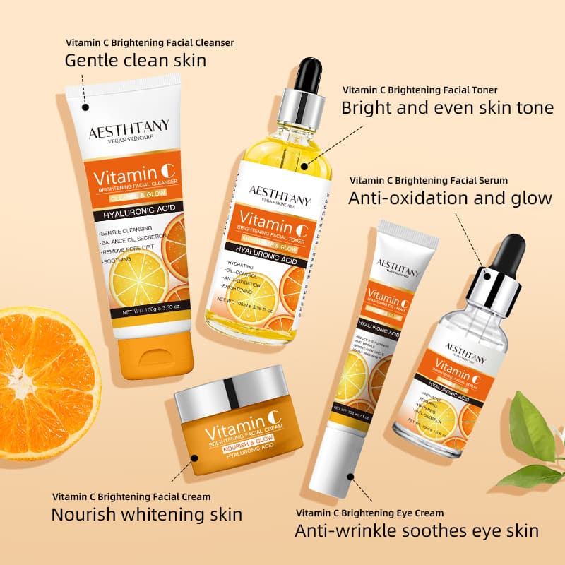 Cross-border Foreign Trade AESTHTANY Vitamin C Hyaluronic Acid Facial Care Nourishing Moisturizing Five-Piece Set