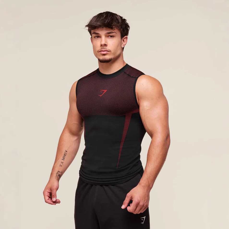 New GYMSHARK Fitness Vest Men's Top Casual Breathable Tight Running Training Short Sleeve Muscle Shark