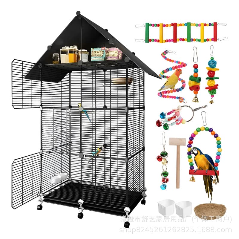 Bird Cage Parrot Cage Extra Large Space Bird Villa with Eaves Parrot Cage Freely Splice Bird Cage Cross-border Supply