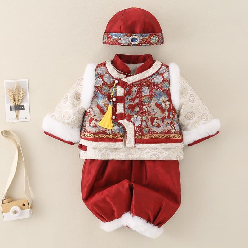 Chinese-style Baby Boy Birthday Outfit Winter Tang Suit New Year Celebration Clothes for 1-Year-Old Toddler