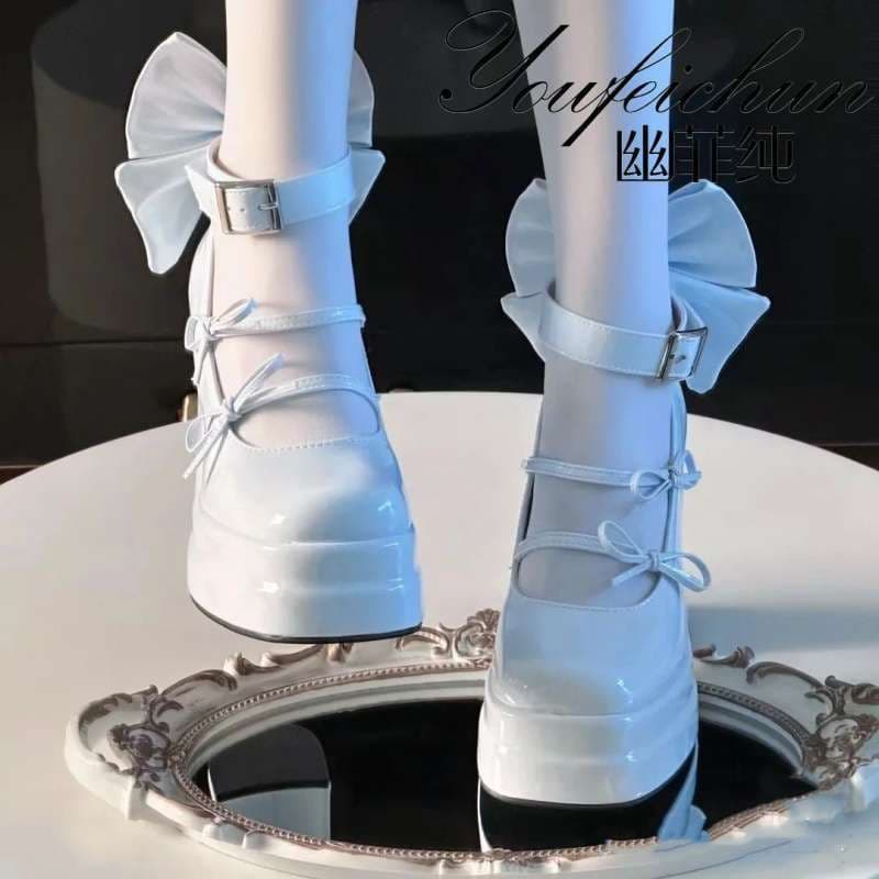 Youfeichun 2025 original bow mid-heel platform Lolita shoes cute sweet color soft girl Japanese-style flats