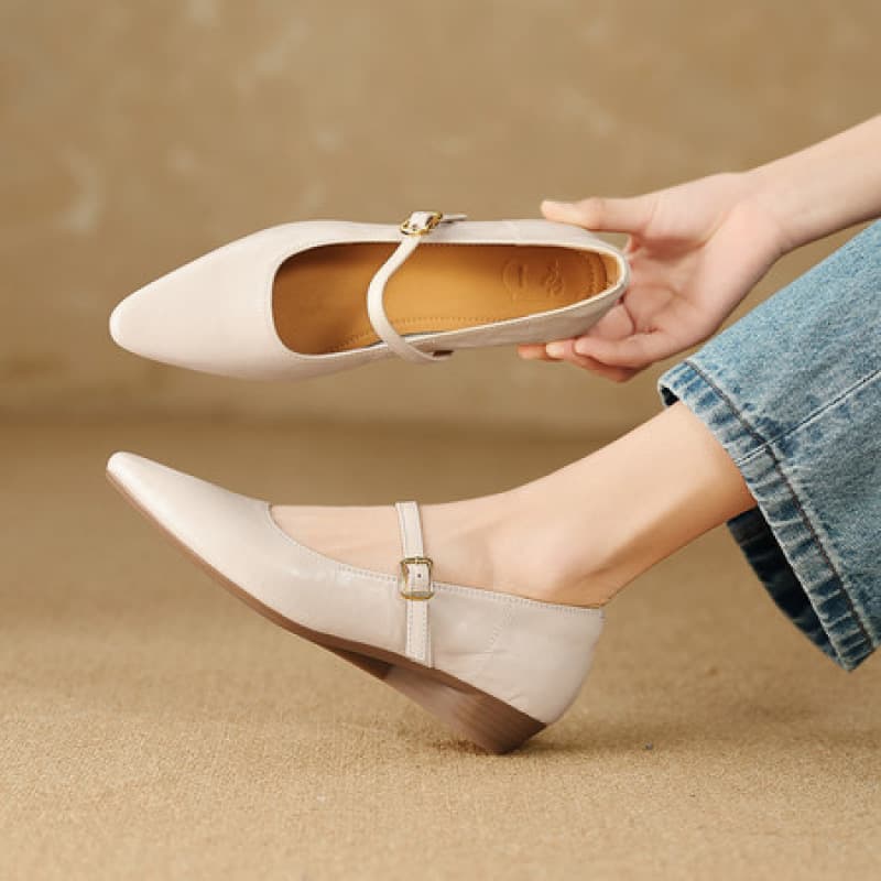 French Simple One-Strap Mary Jane Shoes Commute Soft Shallow Flat Women's Leather Shoes Casual Lazy Shoes