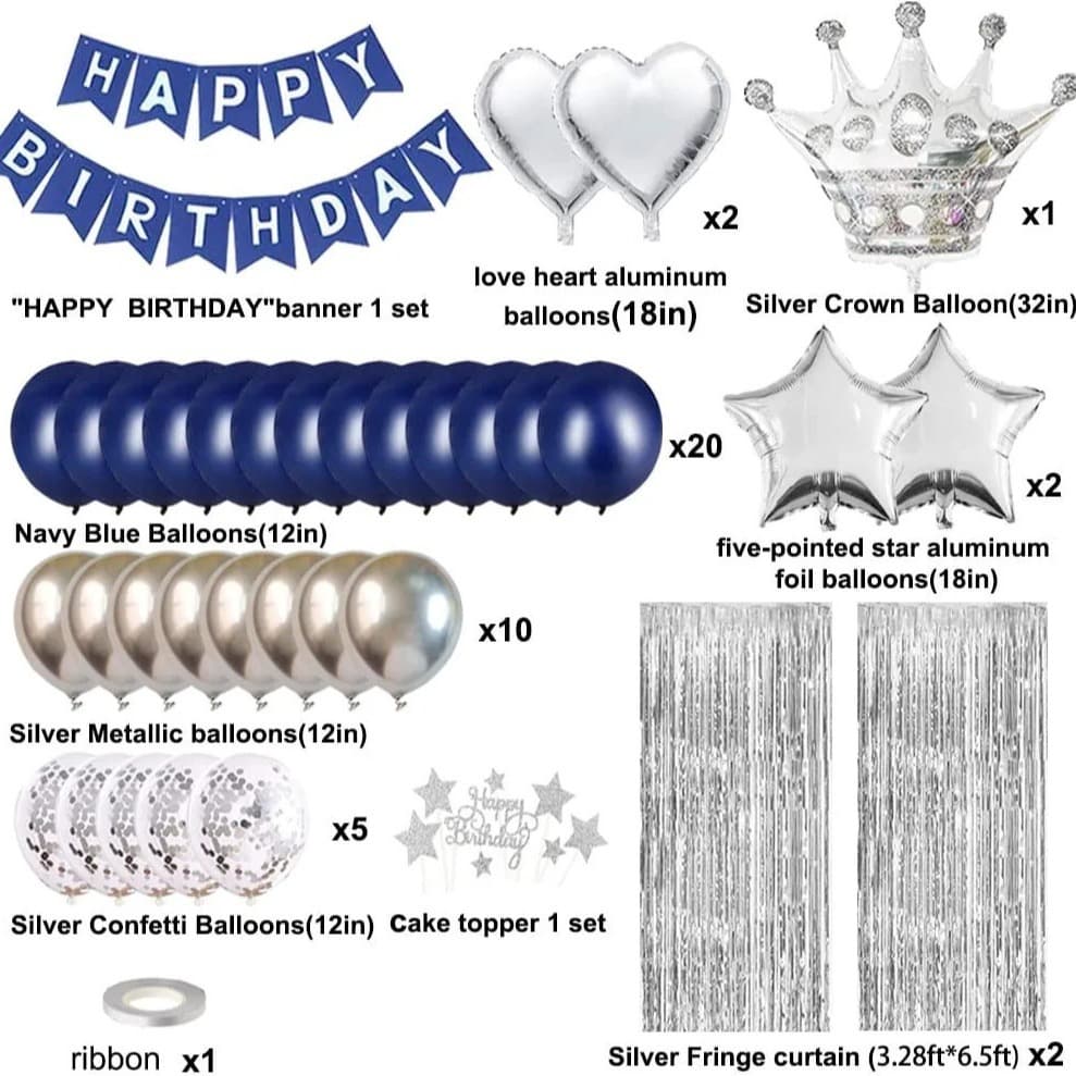 Cross-border hot selling navy blue birthday balloon set royal blue balloon birthday decoration party balloon background arrangement