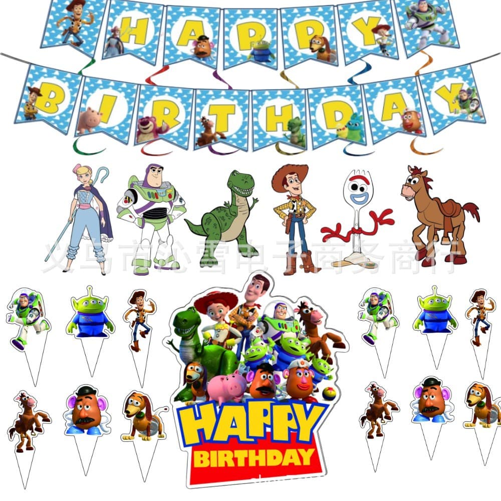 Boys Birthday Party Supplies Disposable Toy Story Banner Hanging Decoration Party Decor Stock Decor