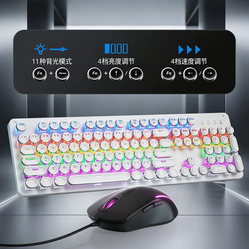 Vintage Typewriter Style Mechanical Keyboard Gaming Mouse Combo Office Computer Game Tri-Mode Keyboard Set