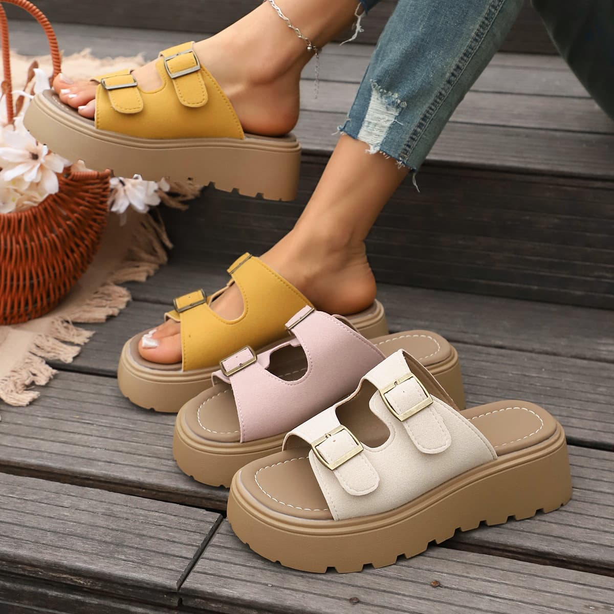 Overseas Trade Cross-Border Large Size Birkenstock Sandals 2026 Casual New Summer Thick Sole Dressy Elevated One-Strap Beach