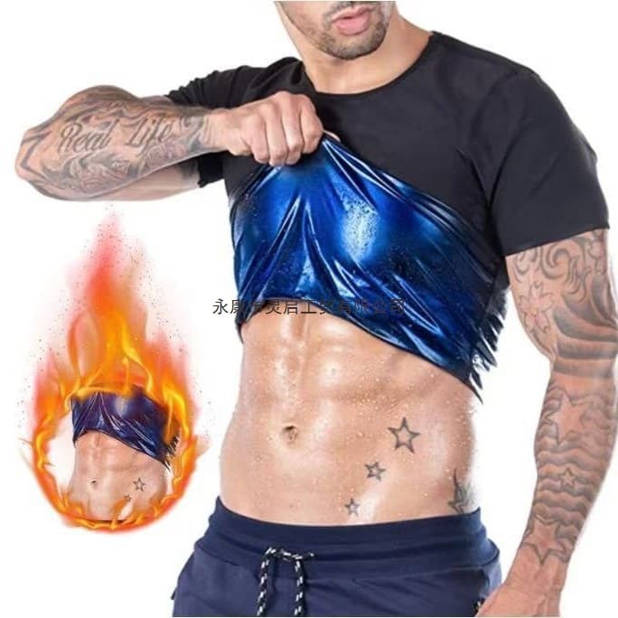 Cross-border Shapewear Tummy Control Shirt for Men, Fitness Sweat Vest, Short Sleeve Sports Running Sweat Shirt, Beer Belly Crew Neck Tee Wholesale