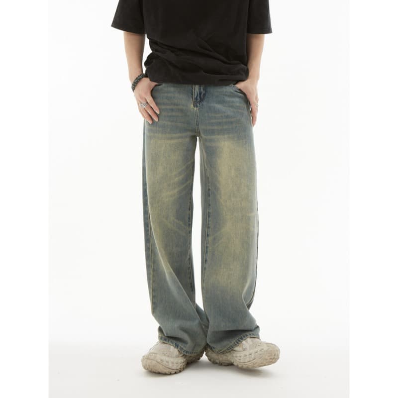 American Retro Jeans for Men Spring Autumn New High-Street Cool Design Niche Cleanfit Wide-Leg Pants