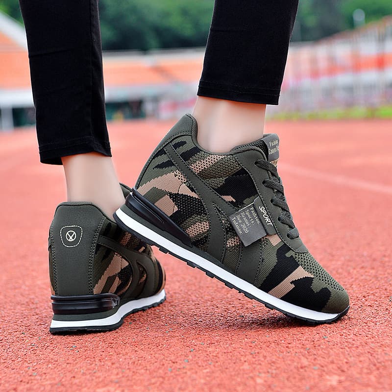 Cross-border Large Size Height-increasing Women's Shoes Spring Autumn New Fly Knit Camo Sneakers Casual Travel Shoes Large Size Women's Shoes