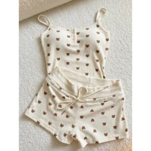 Xinyi New Padded Camisole Sleepwear Set for Women, Sweet and Cute Cartoon Bear Design, Suitable for Lounging and Going Out