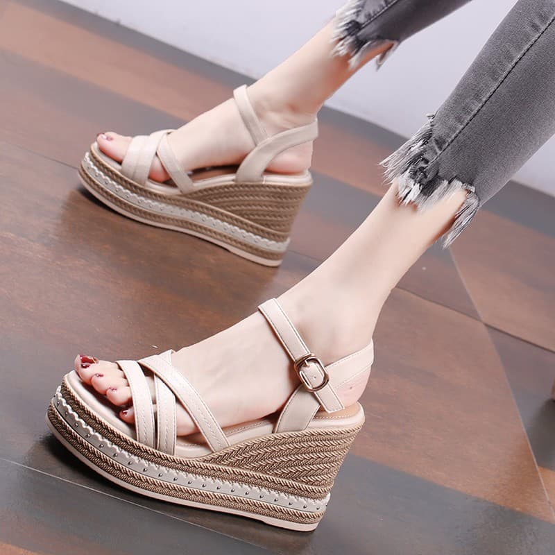 Fashionable Thick Heel Sandals Women's Summer Simple New Casual Platform High Heel Strappy Sandals Polyurethane Rubber Ladies Fo