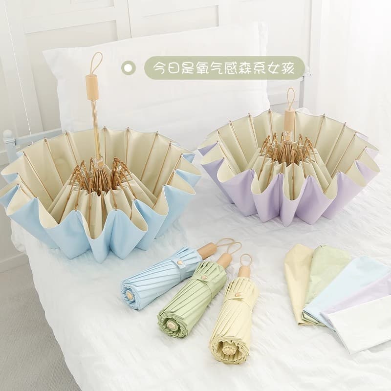 16-Rib Retro Color Plastic Sun Umbrella, Dual-Purpose Women's Ins Student Windproof, Sun-Proof and UV-Proof Umbrella