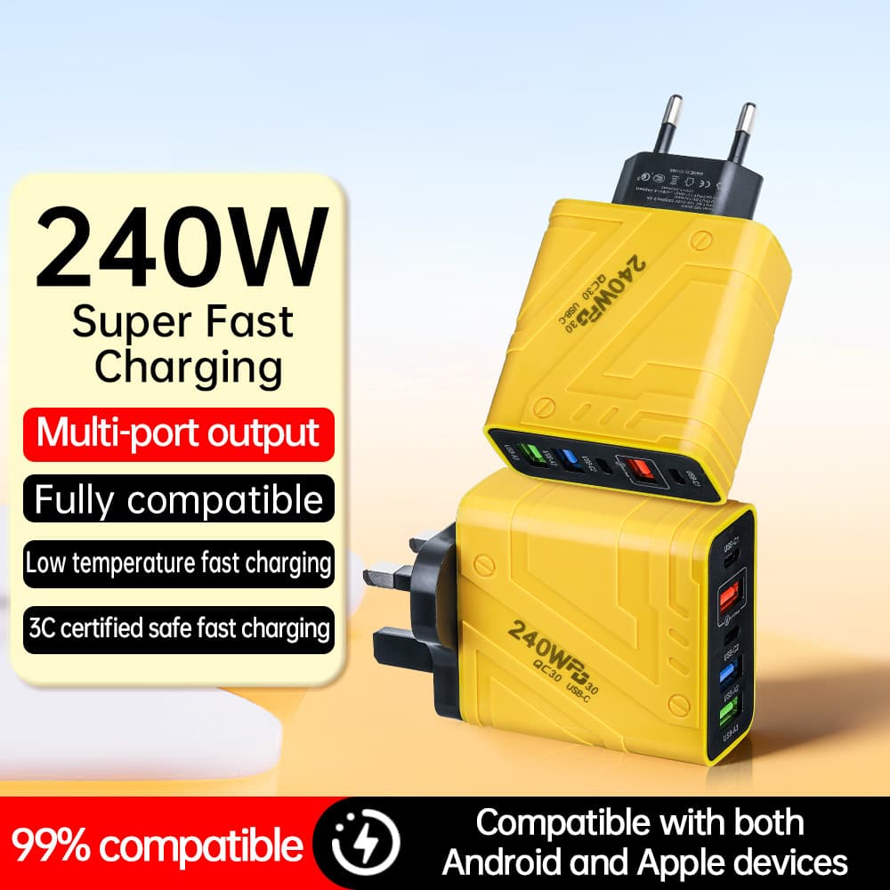 240W Mecha-Style Multi-Port Fast Charger 3USB+2PD Power Adapter Cross-Border Supply 5V2A Charging Head