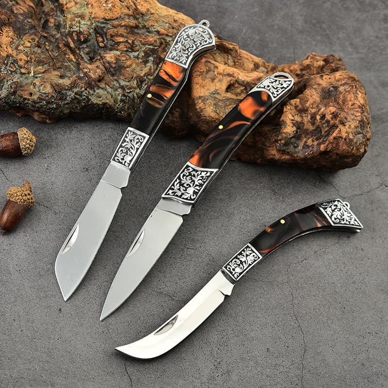 Factory direct sales stainless steel branch folding knife, outdoor portable fruit knife, self-defense camping knife, handmade folding knife