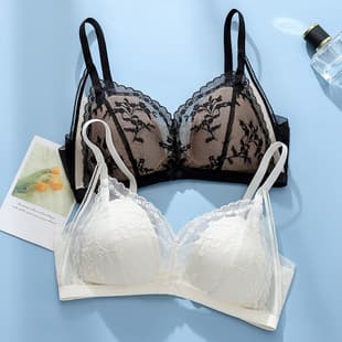 Sexy Lingerie Women's Full Bust Minimizer Ultra-Thin Lace French Triangle Bra Set Genuine Wire-Free Bra
