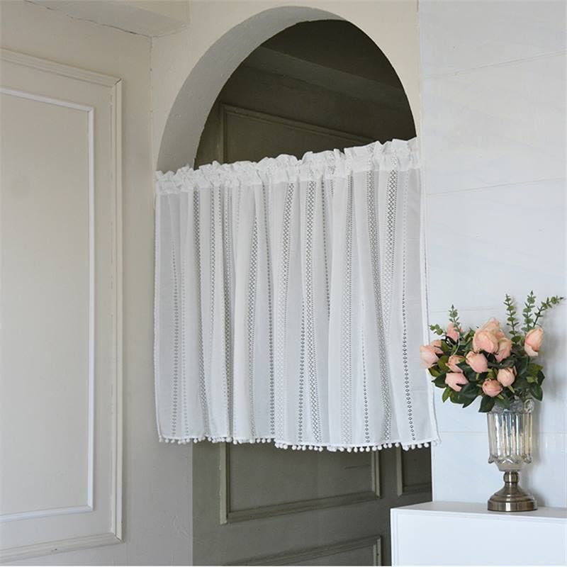 Cream Style Lace Sheer Curtain Half Curtain for Cabinet/Bay Window Partition/Door/Cafe with Semi-Blackout