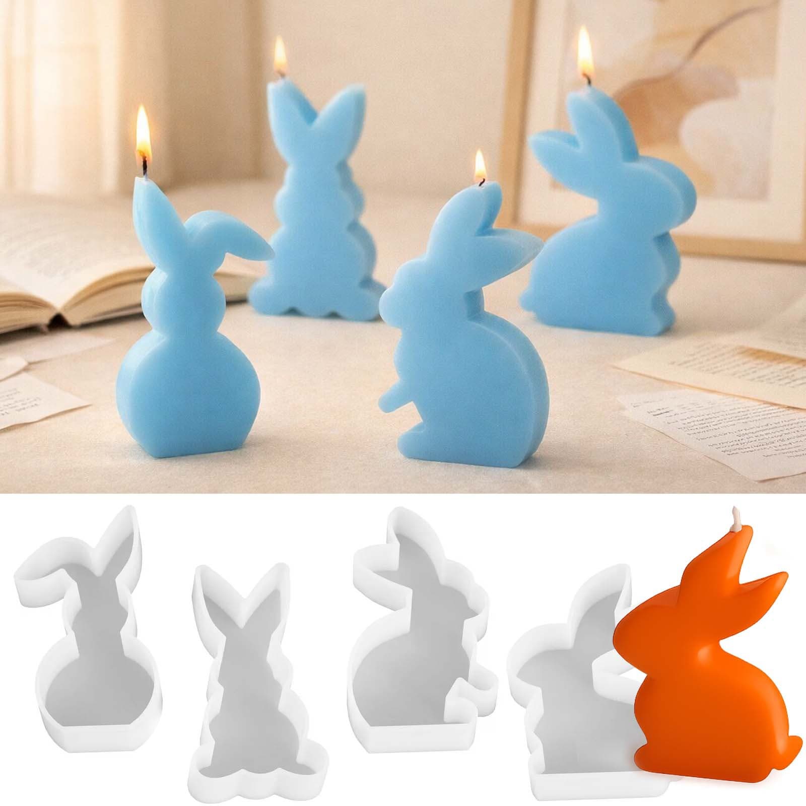 Pangyaya DIY Easter Bunny Scented Candle Silicone Mold Cartoon Tailless Bunny Plaster Figurine Mold
