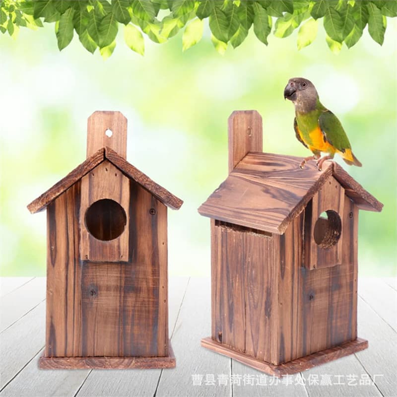 Wooden Bird Nest Parrot Cage Outdoor Bird House Bird Feeder Decorative Rustic Birdhouse Solid Wood Breeding Box