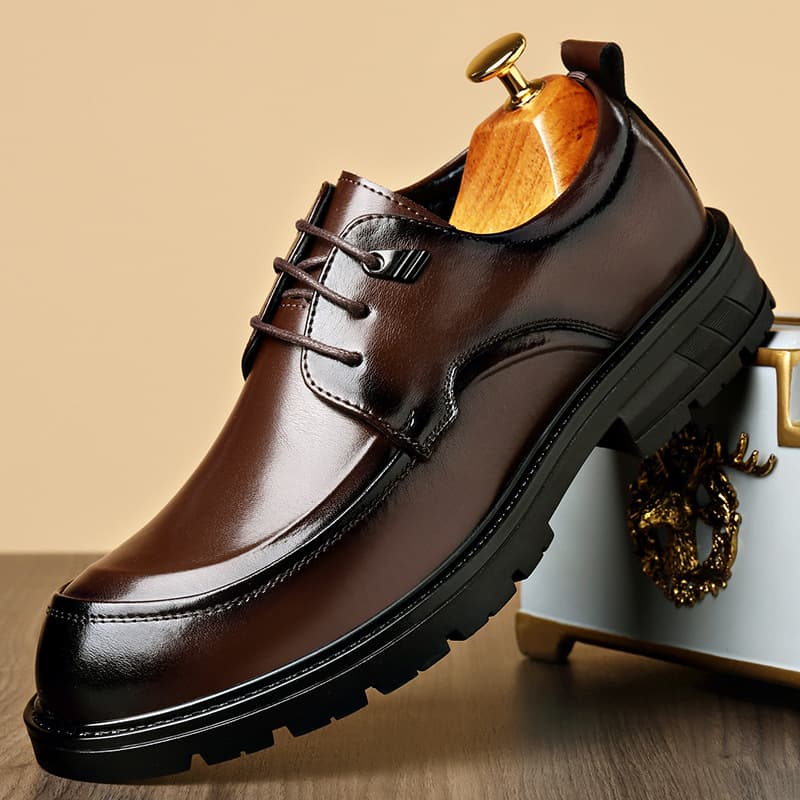 2025 Spring New Men's Business Casual Leather Shoes, British Versatile Lace-Up Round-Toe Formal Business Shoes