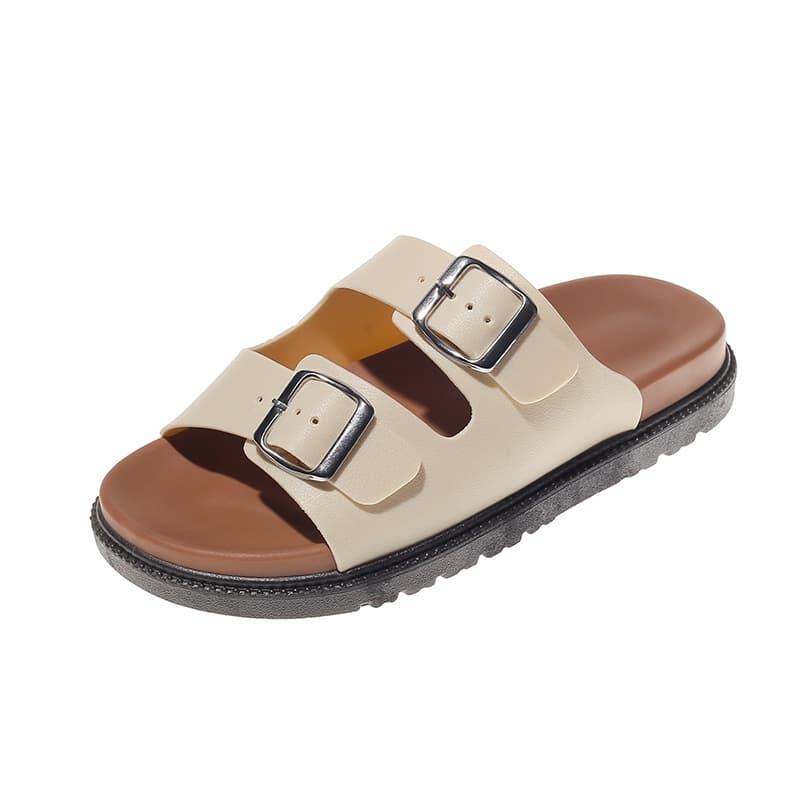 Flat Slide Sandals Korean Style Fairy Slippers In Stock Wholesale Summer New Thick Sole Double Buckle Strap Birkenstock Slides