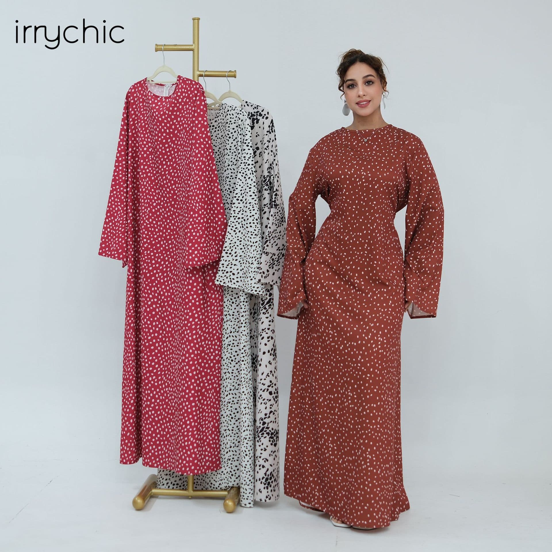 Ai Yi Rui real shot direct output, long sleeve with flared cuffs, adjustable waist, plus size dress 1308