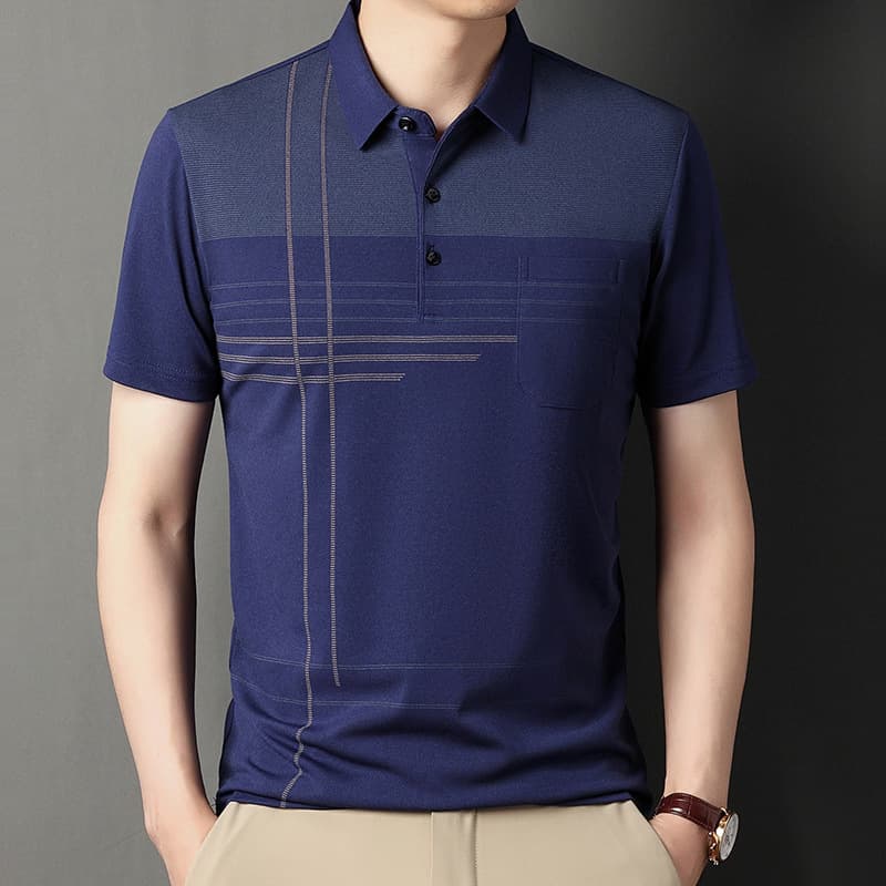 Men's Summer Pullover Jacquard Short-Sleeve T-Shirt with a Turn-Down Collar, Breathable Polo Shirt for Men, Dad's Style