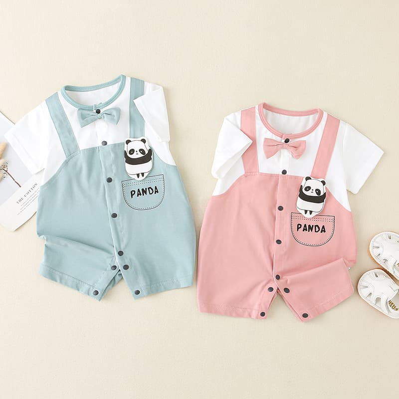 Baby clothes summer clothes 0-12 months baby boy short-sleeved jumpsuit cute British fake two-piece suspender belt summer