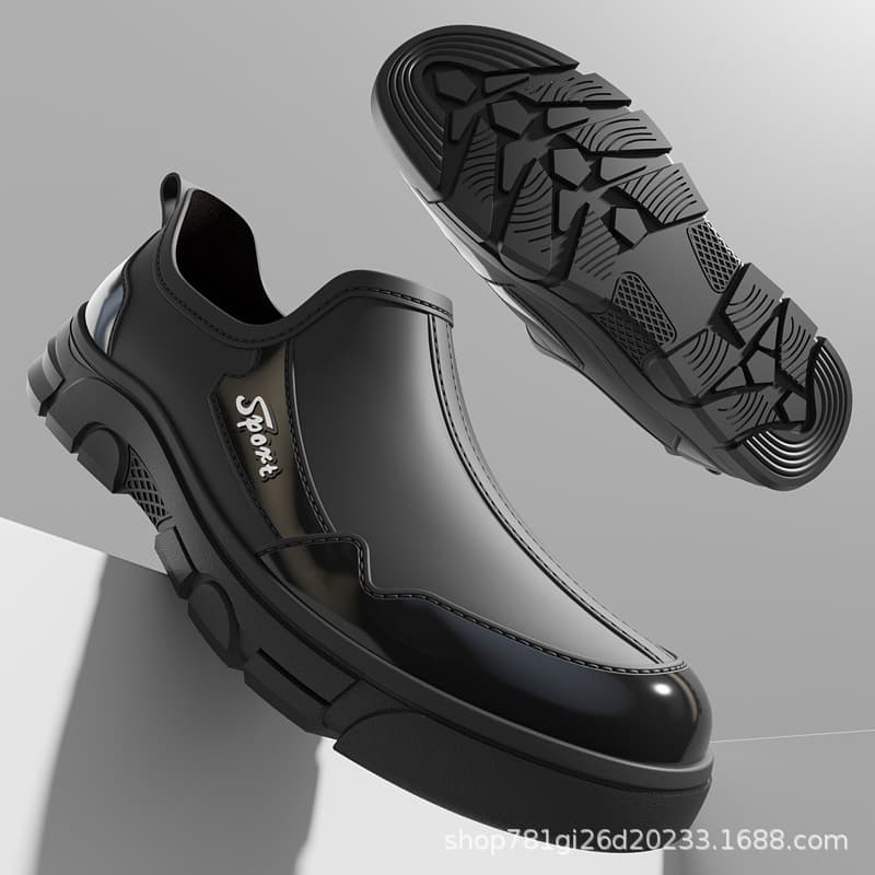 Japanese and Korean spring and summer trendy rubber shoes, anti-slip thick sole rain shoes, low-cut fashionable slip-on color-blocking versatile waterproof shoes.