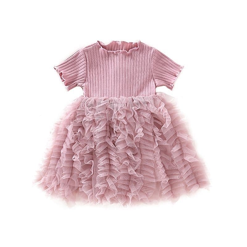 Girls 2026 Baby Dress New Princess Kids Ribbed Tulle Dress Stylish Layered Cake Summer Puffy