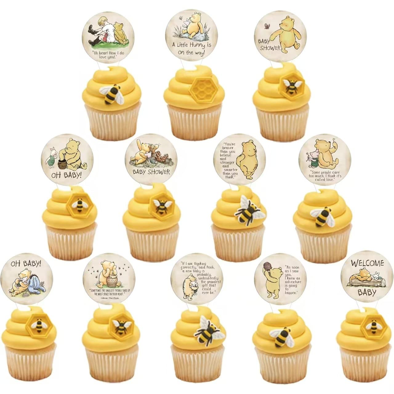 48-Piece Bear Theme Cupcake Toppers Classic Bear Pattern Baby Shower Birthday Party Decorations